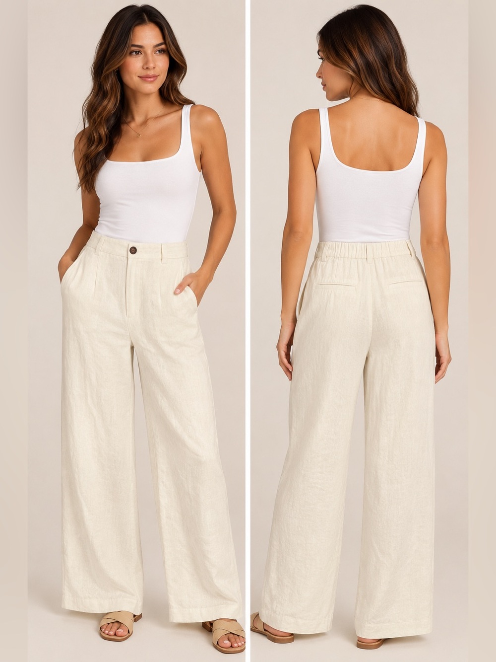 A New Day Ivory Wide Leg Linen Blend Pants Size 6 NWT